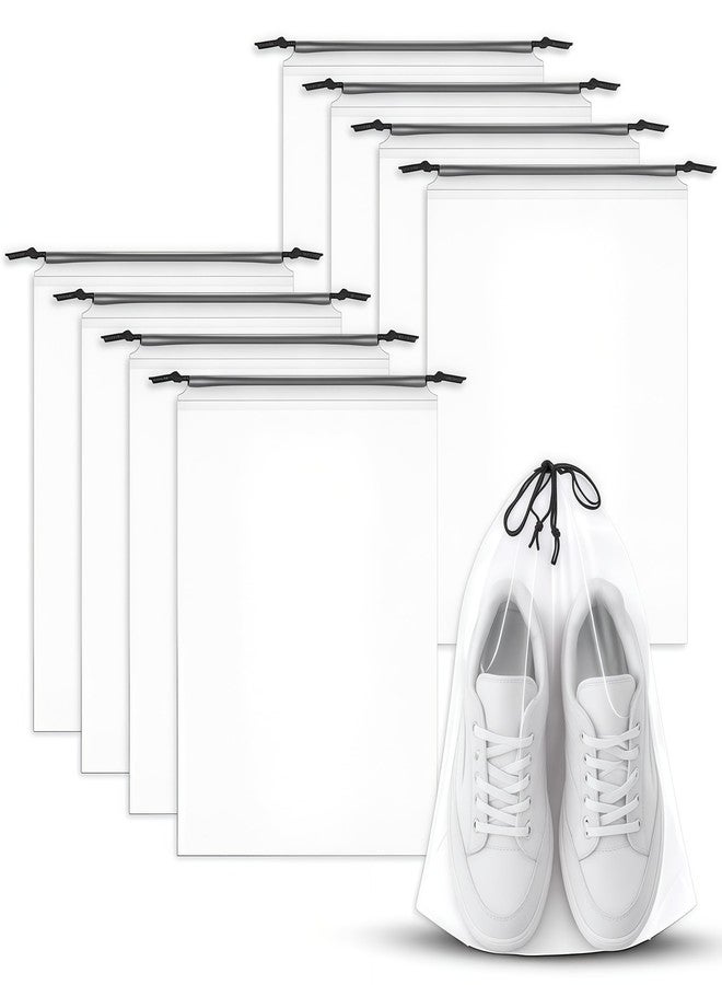 LUSTRIB 8 Pack Waterproof Shoe Bags for Travel, 15.7 x 11.8 Inch Clear Travel Essentials Drawstring Shoe Storage Bags for Packing, Portable Large Shoe Bag for Men and Women - Image 1